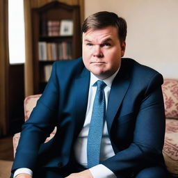 A photograph of JD Vance staring at a couch across from him