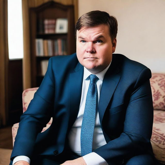 A photograph of JD Vance staring at a couch across from him