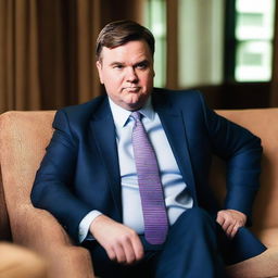 A photograph of JD Vance staring at a couch across from him