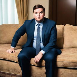 A photograph of JD Vance staring at a couch across from him