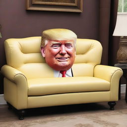 An image of a couch that has the appearance of Donald Trump