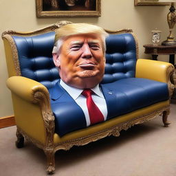 An image of a couch that has the appearance of Donald Trump