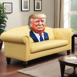 An image of a couch that has the appearance of Donald Trump