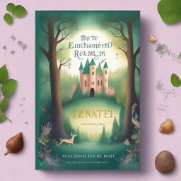 A beautifully illustrated book cover featuring a magical forest with glowing trees, mystical creatures, and an ancient castle in the background