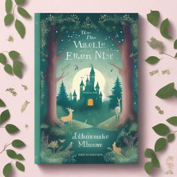 A beautifully illustrated book cover featuring a magical forest with glowing trees, mystical creatures, and an ancient castle in the background