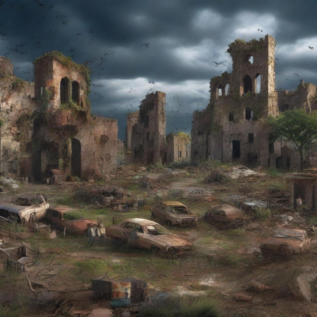 A detailed jigsaw puzzle image depicting an apocalyptic scene with dark skies, ruined buildings, and a desolate landscape