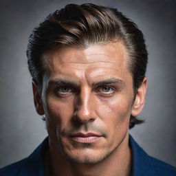 A realistic portrait of Hernan Drago, showcasing his distinct features, captivating eyes, and signature hairstyle