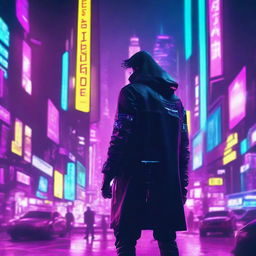 Create a vibrant and eye-catching YouTube thumbnail for a cyberpunk-themed video