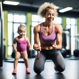 A fit and attractive woman in gym attire, with a confident and sexy demeanor, working out in a modern gym