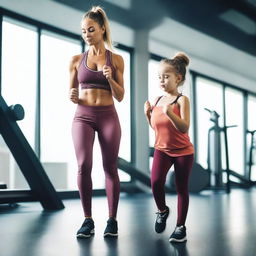 A fit and attractive woman in gym attire, with a confident and sexy demeanor, working out in a modern gym