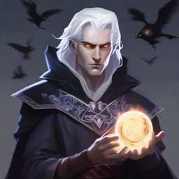 A short human male sorcerer in his twenties with white hair and an evil intent