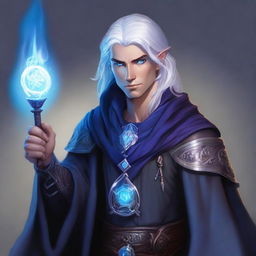 A smug, evil prince who is a short human male sorcerer, 25 years old with white hair and blue eyes