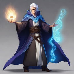 A smug, evil prince who is a short human male sorcerer, 25 years old with white hair and blue eyes