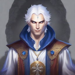 A rich, smug, and evil prince who is a short human male sorcerer, around 25 years old, with white hair and blue eyes