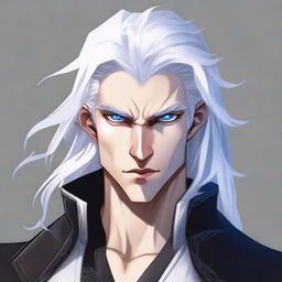 A rich, angry, and evil prince who is a short human male sorcerer, 25 years old, with white hair and blue eyes