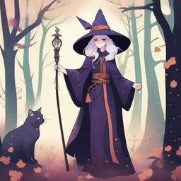 A detailed illustration of a female catfolk witch