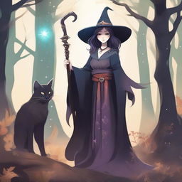 A detailed illustration of a female catfolk witch