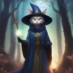 A realistic illustration of a female catfolk witch