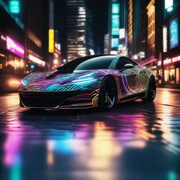 A sleek, modern car wrapped in a realistic, cool design