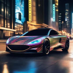 A sleek, modern car wrapped in a realistic, cool design