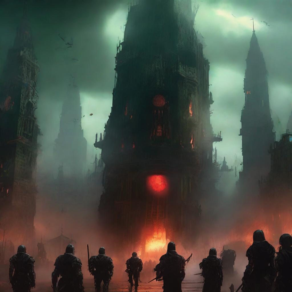 A hive city that is engulfed in flames