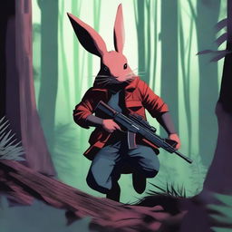 A rouge rabbit assassin in a dense forest