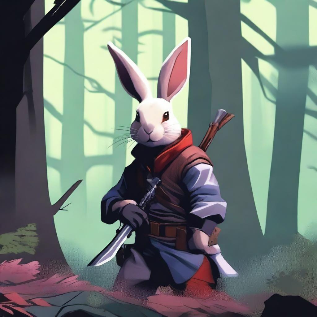 A rouge rabbit assassin in a dense forest