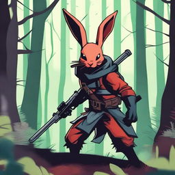 A rouge rabbit assassin in a dense forest