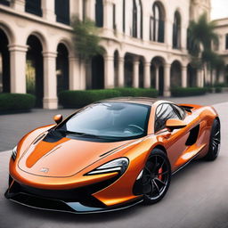 Create an image of an exotic car that resembles a McLaren but is branded as Khanjali