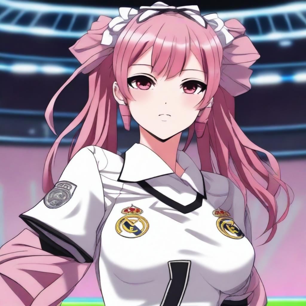 Anime character Krul Tepes wearing a Real Madrid football uniform