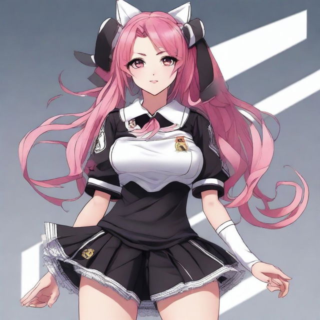 Create an anime-realism style image of Krul Tepes dressed in a Real Madrid uniform, including shorts and a jersey