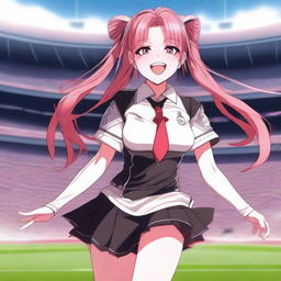 A highly detailed anime-realism illustration of Krul Tepes wearing a Real Madrid uniform, including shorts and a jersey