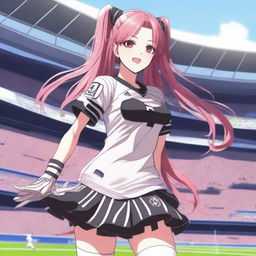 A highly detailed anime-realism illustration of Krul Tepes wearing a Real Madrid uniform, including shorts and a jersey