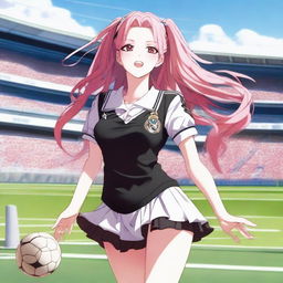 A highly detailed anime-realism illustration of Krul Tepes wearing a Real Madrid uniform, including shorts and a jersey