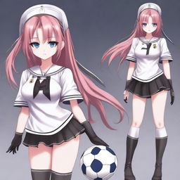 Create an anime-realism style image of Krul Tepes wearing a Real Madrid uniform, including shorts and a jersey