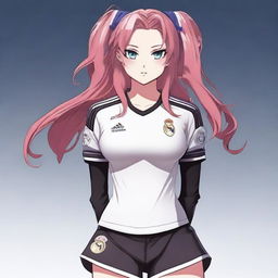 Krul Tepes wearing a Real Madrid football jersey and shorts