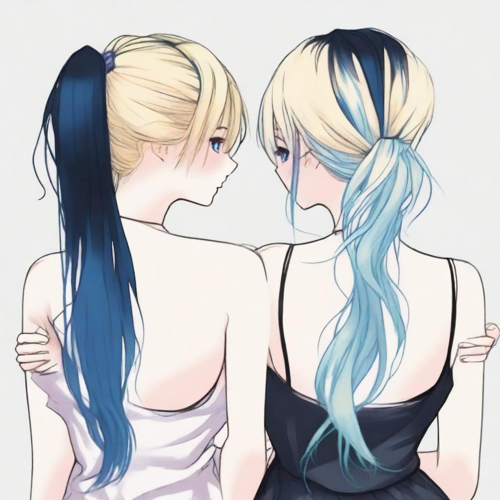 Two girls seen from the back, looking forward