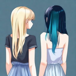 Two girls seen from the back, looking forward