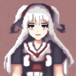 A pixel art image of an anime girl with white hair