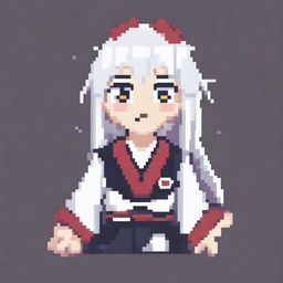 A pixel art image of an anime girl with white hair