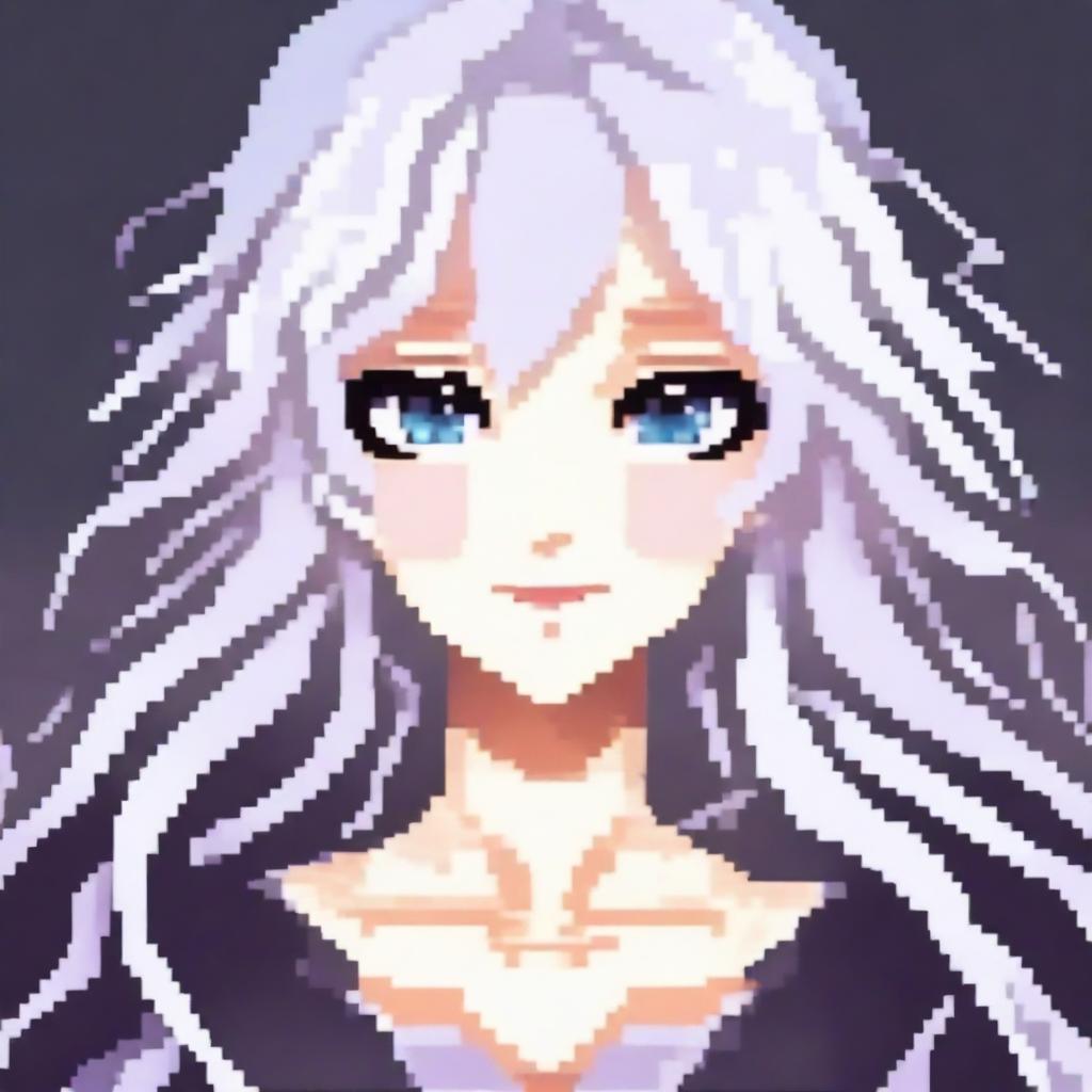 A beautiful anime girl with white hair depicted in pixel art style