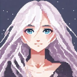 A beautiful anime girl with white hair depicted in pixel art style