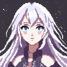 A beautiful anime girl with white hair depicted in pixel art style