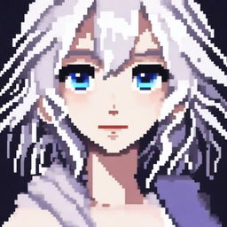 A beautiful anime girl with white hair depicted in pixel art style