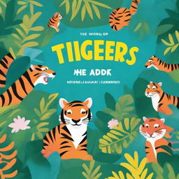 A vibrant and colorful children's book cover featuring a playful tiger in a lush jungle setting