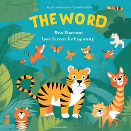 A vibrant and colorful children's book cover featuring a playful tiger in a lush jungle setting