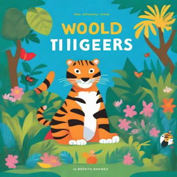 A vibrant and colorful children's book cover featuring a playful tiger in a lush jungle setting