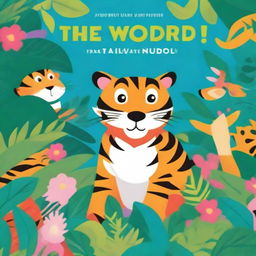 A vibrant and colorful children's book cover featuring a playful tiger in a lush jungle setting