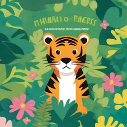 A vibrant and colorful children's book cover featuring a playful tiger in a lush jungle