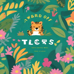 A vibrant and colorful children's book cover featuring a playful tiger in a lush jungle